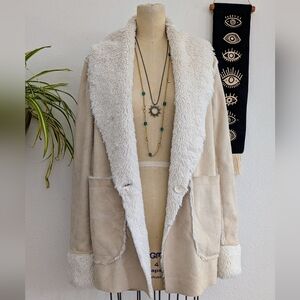 Michael Stars Cream Shearling Faux Fur Jacket